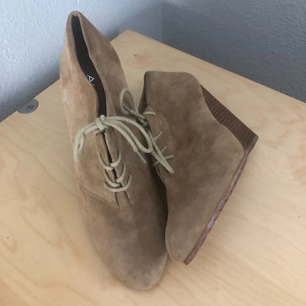 Aldo Suede Leather Wedge Bootie Women's EUR 40 US 9-9.5 Tan Chunky Sole NEW